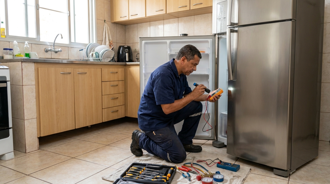 Recarga de gás refrigerante de geladeira em atendimento no Brisamar, João Pessoa‑PB